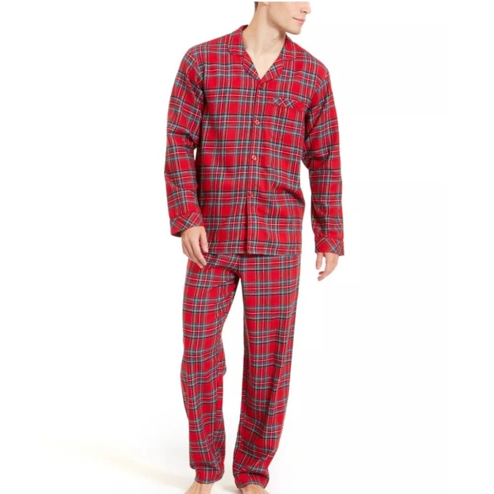 Mens Red Plaid Flannel Pajama 2
Piece Holiday Christmas Pajama Set 2XLT